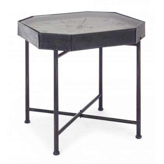 Table basse avec horloge en fer et bois coloris Noir - Ø 60 x H 60 cm