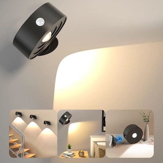 FULEN Applique Murale LED Rechargeable Avec Télécommande - Lampe Murale Sans Fil Tactile 3 Couleurs & Luminosité Réglable Pour Chevet Et Lecture