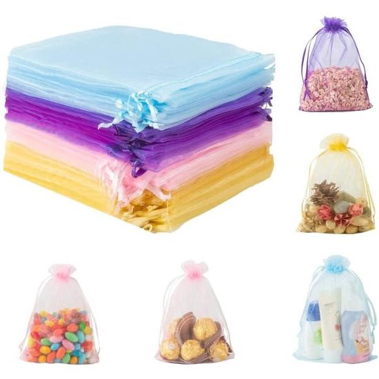 60 Pochettes Cadeaux En Organza 12x9 Cm – Sacs Blancs Avec Cordon – Parfaits Pour Bijoux, Bonbons, Mariage, Noël