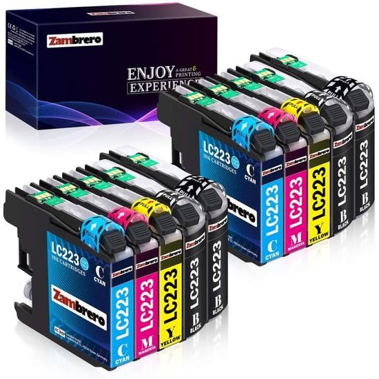 8 Cartouches D'encre Compatibles Brother LC223 – 2 Packs, Noir, Cyan, Magenta, Jaune