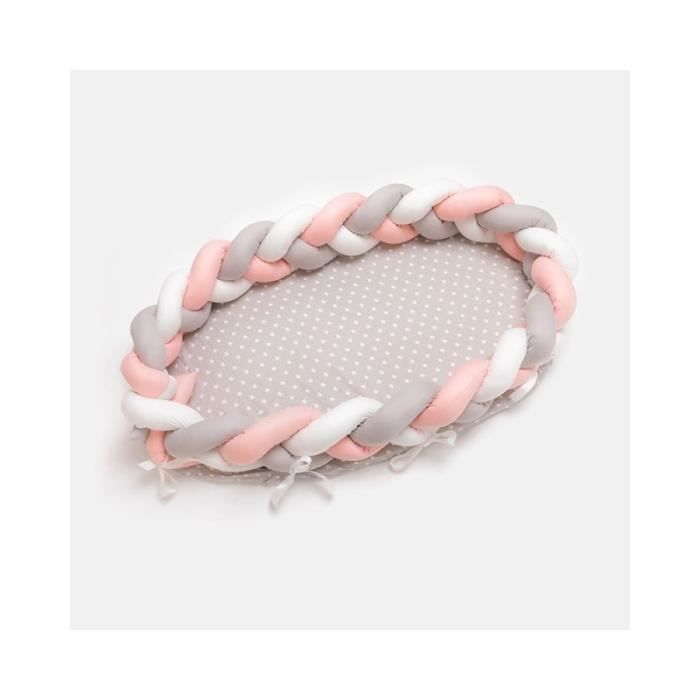Tour De Lit Bébé Sécurité Rose et Gris, Réducteur de Lit Pliant en Coton Tissage Cale Bébé pour Bébé Voyage Nursery