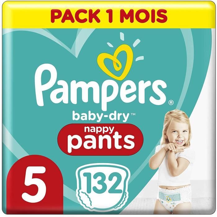 Couches Culottes Pampers Taille 5 (12-17 kg) - Baby Dry Nappy Pants, 132 culottes, Pack 1 Mois