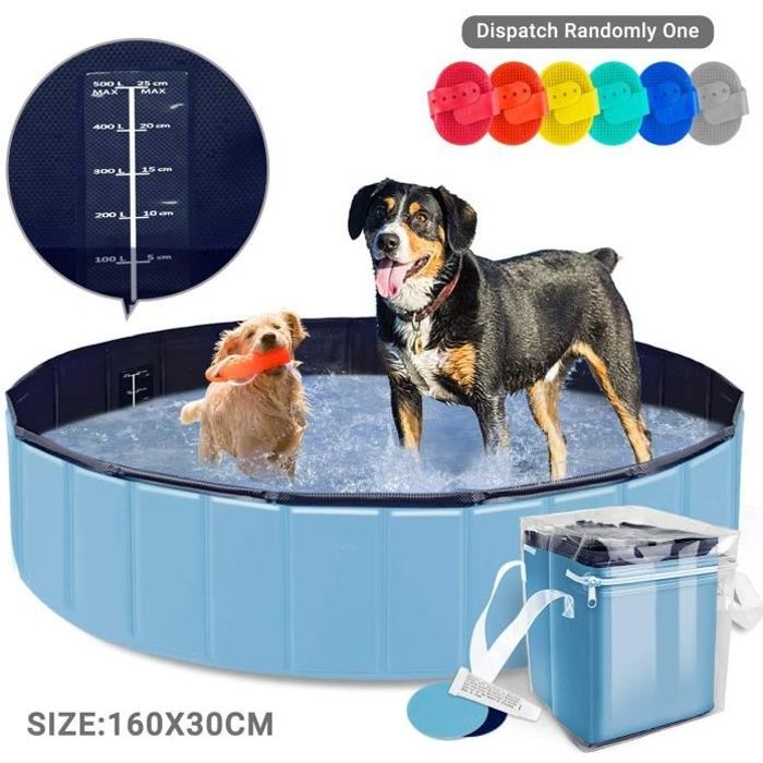 Piscine pour Chien 160 x 30cm Pliable Chien Piscine Baignoire Bassin, Piscine pour Animaux, Baignade Bain Douche pour Chien/Chat/Ani