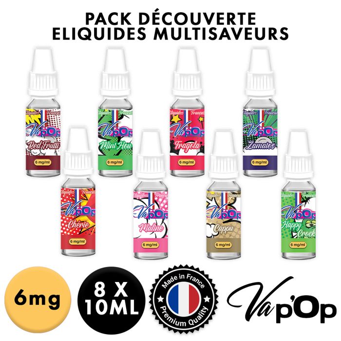 ✕8 E-liquides Découverte-6mg/mL-Multi Saveurs-10mL-Vap'Op