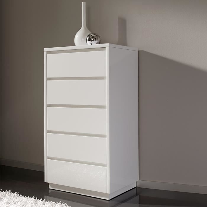 Chiffonnier blanc laqué 5 tiroirs MELINA Blanc L 61 x P 45 x H 112 cm