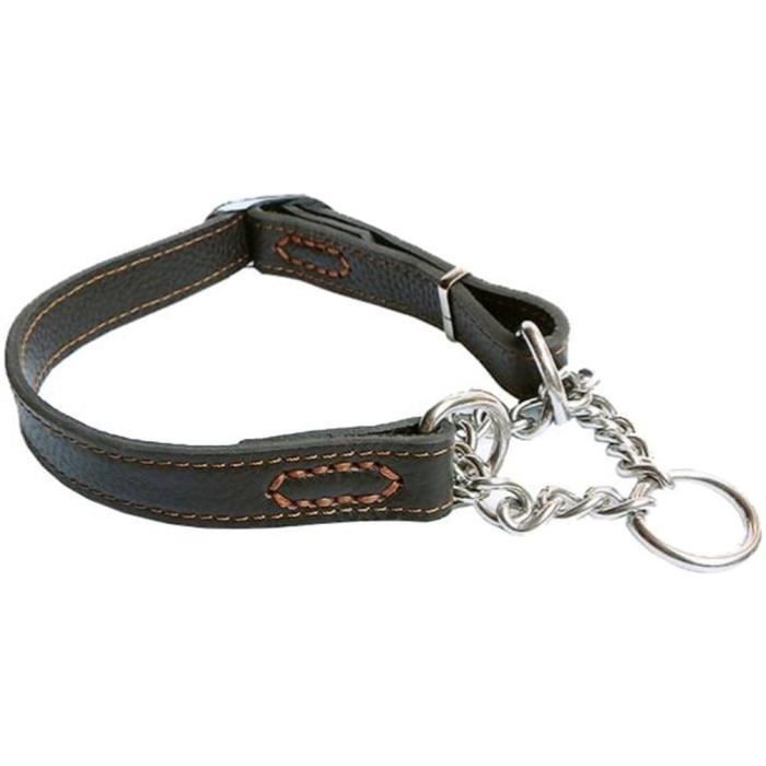 Collier pour Chien en Cuir Véritable Réglable Collier de Dressage Semi-Étrangleur Acier Inox Dog Collar P-Collar Anti-tr 362981