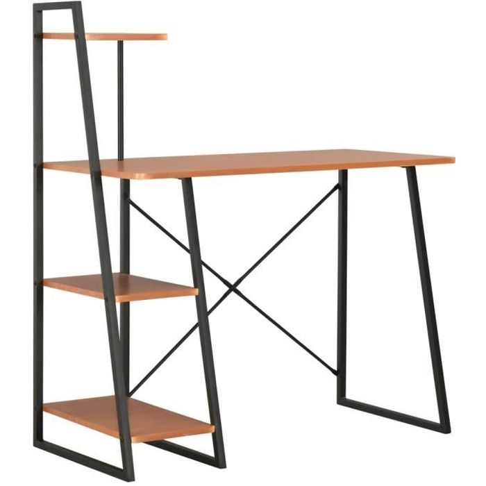Bureau avec étagère-Table de bureau Étagère de rangement Bureau informatique design industriel Noir et marron 102x50x117 cm