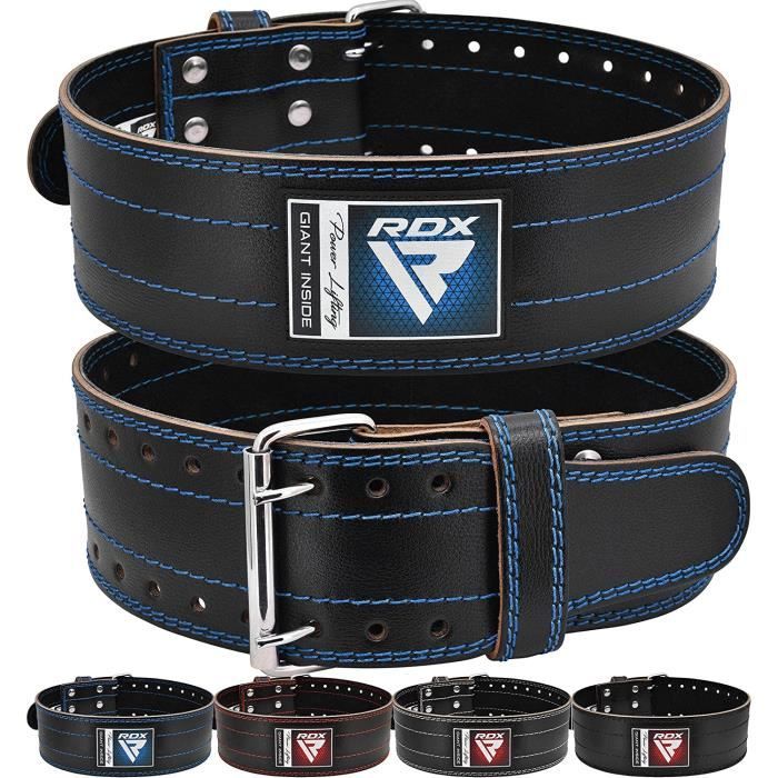 RDX Ceinture de Musculation 4” Cowhide Cuir Réglable Support Dos Lombaire Ceinture D'haltérophilie, Bleu, XS