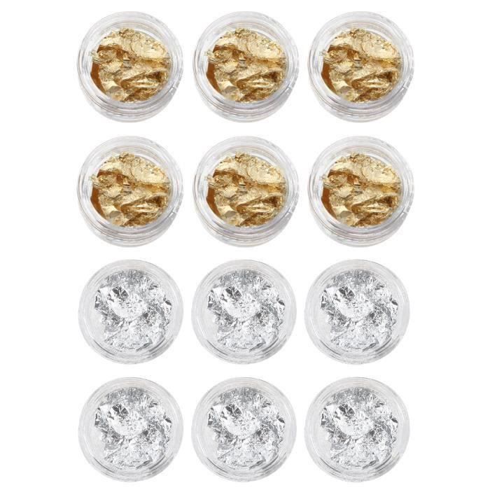 12 PCS Feuilles-Paillettes d\'or et argent de ongles-Nail Art-Gel UV francais