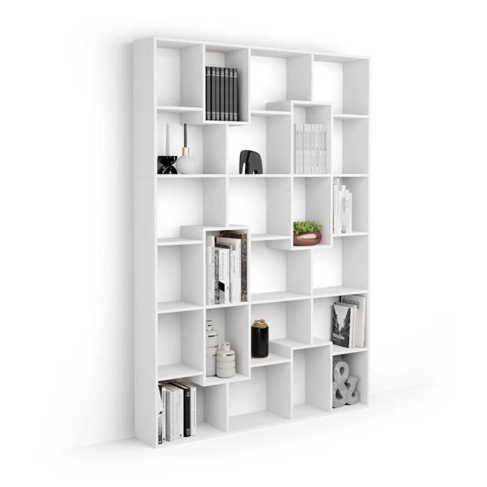 Mobili Fiver, Bibliothèque M Iacopo (160,8 x 236,4 cm), Frêne Blanc, Mélaminé, Made in Italy