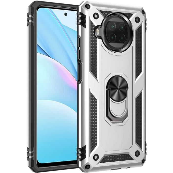 Coque Xiaomi Mi 10T Lite 5G Aimant Anneau Support,Double Couche Renforcée Défense+Protection écran (ArgentR