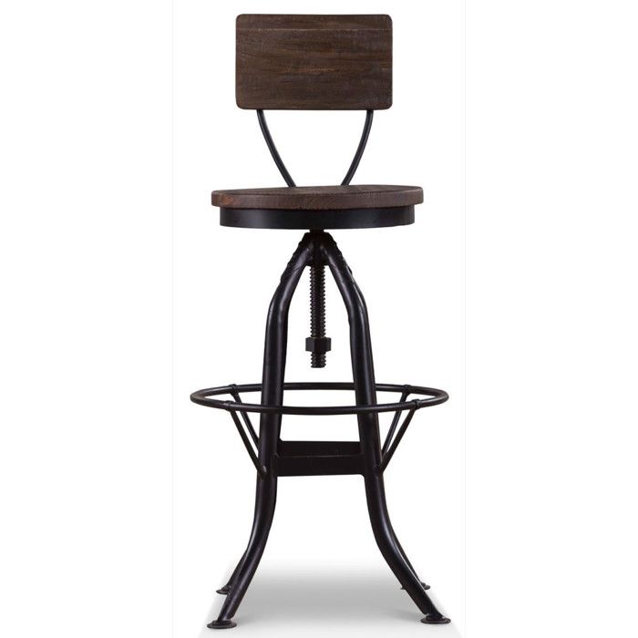 Chaise Haute Tabouret Bois Fer Forgé 40.5x40.5x102cm - Marron - Décoration D'autrefois