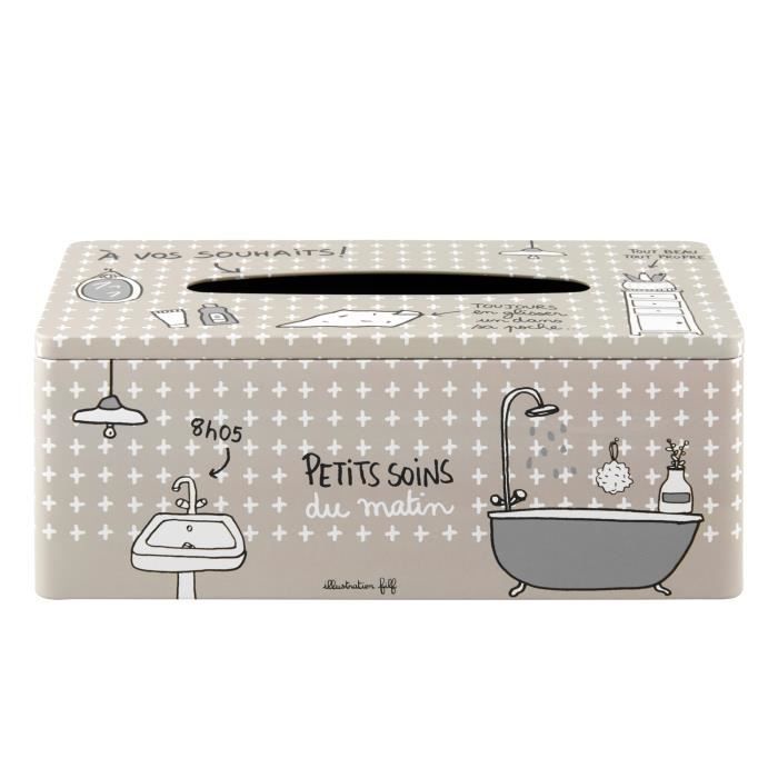 Boîte Rectangulaire à Mouchoirs PETITS SOINS DU MATIN En Métal - Décoration Déco Salle de Bain - DLP Derrière La Porte