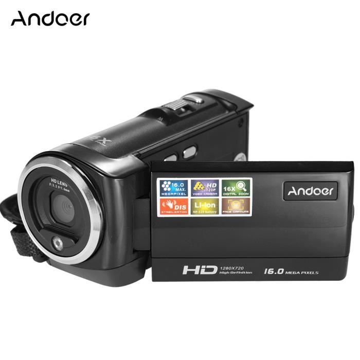 Andoer Ecran LCD Mini Portable DV HD 16MP Zoom Digital 16X avec 720 P 30 FPS Anti Tremblements Caméra Vidéo Numérique(noir)