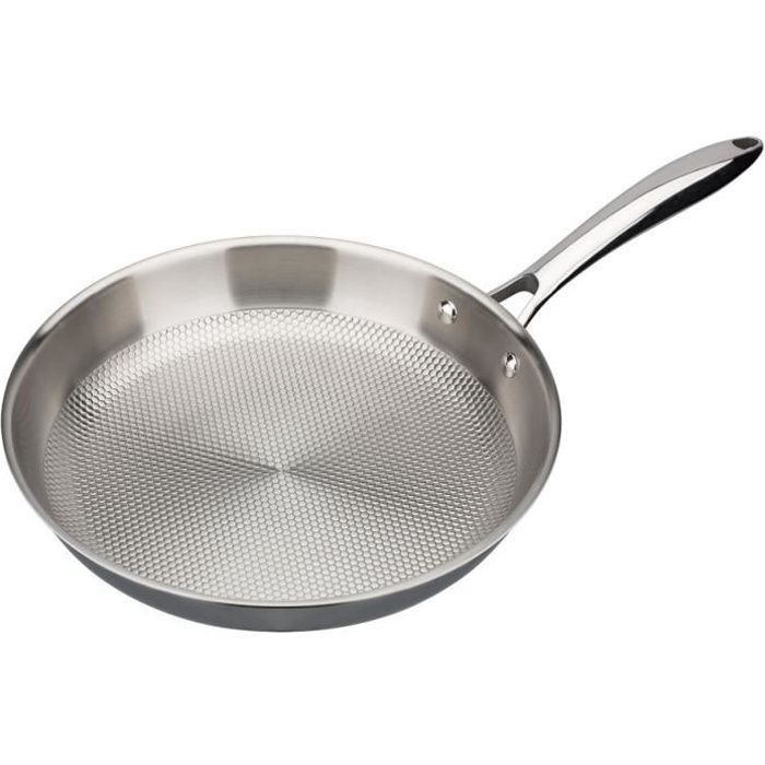 GSW 975346 - Poêle Pro INOXAAL PLUS TRI-PLY - 28cm - Inox 1810 - Fond nid d'abeille - Poignées Pro rivetée