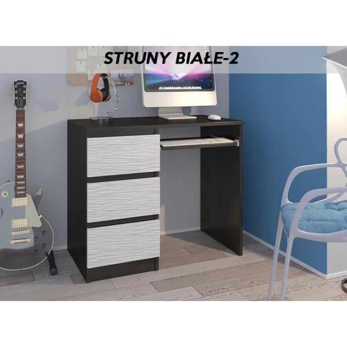 YORK 2WL- Bureau moderne informatique d'ordinateur 96x50x76 - Support clavier-3 tiroirs - Mobilier travail-office - Wengé Blanc