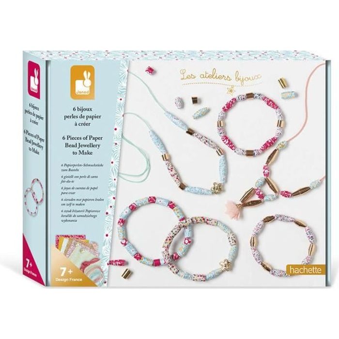 JANOD - Kit Créatif - 6 Bijoux Perles de Papier à Créer - Les Ateliers Bijoux - Loisir Créatif Enfant - Dès 7 Ans