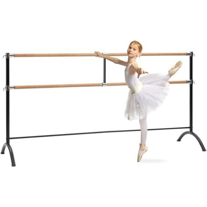 Klarfit Barre Marie Double Barre de danse classique - entraînement ballet 220 x 113cm - hauteur réglable - pose libre - acier