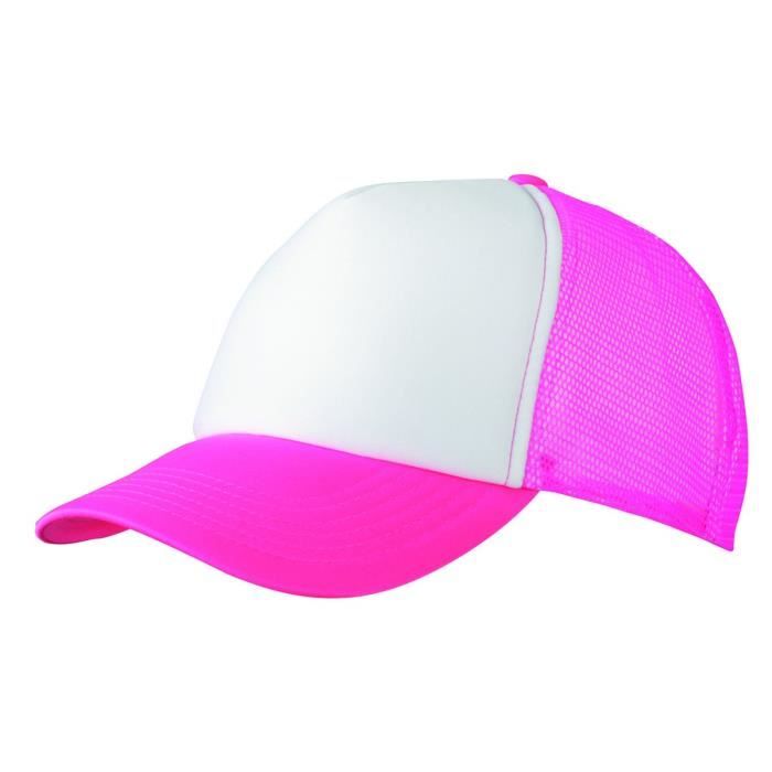 Casquette trucker avec filet style rétro - MB070 - blanc et rose fluo