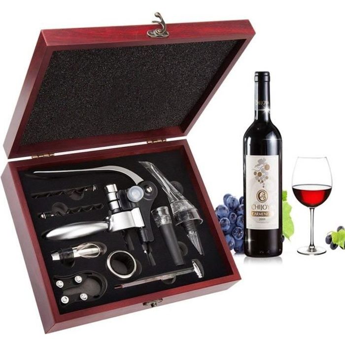 Tire-bouchon,Netboat Lapin Style 9 Pcs Ouvre-vin avec Aérateur Thermomètre Caisse en Bois Gift Set