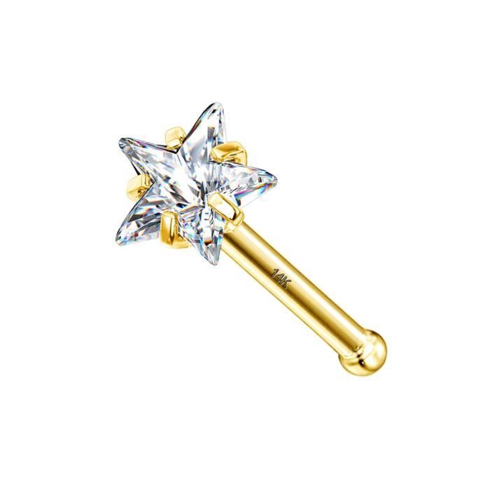 OUFER Piercing Nez 20G 14K Or Carats avec CZ étoile Brillant Clou de Nez Piercing Nasal Anneau de Nez Bijoux de Corps pour Femme