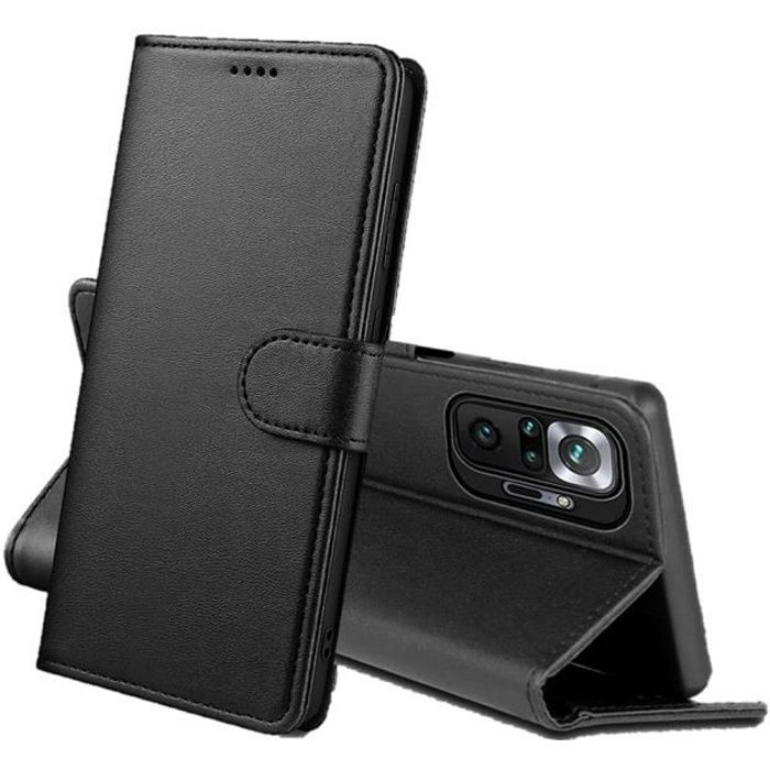 Coque pour Xiaomi REDMI NOTE 10 PRO - Portefeuille Noir Rabat Clapet Aimanté Rangement Cartes Phonillico®