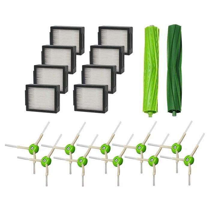 PièCes de Rechange pour Accessoires Irobot Roomba SéRie I7 I7 + E SéRie E5 E6 Kit de Reconstitution (8 Filtres, 10 Brosses