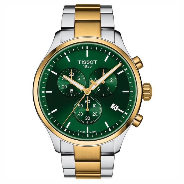 Bracelet acier homme - TISSOT - Montre Tissot chrono XL acier bicolore cadran vert - Couleur de la matière:Blanc