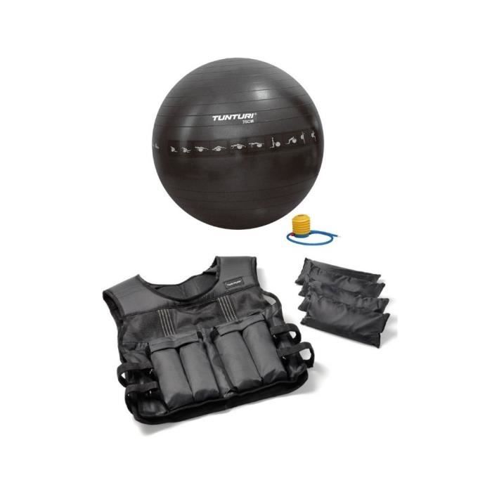 Tunturi - Ensemble de fitness - Gym ball Anti-éclatement 75 cm Noir & Gilet lesté 10kg