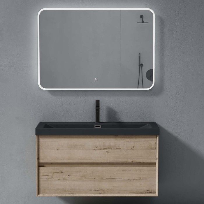 sogood meuble de salle de bains chêne blanc clair 2 pièces meuble avec lavabo meuble sous-lavabo suspendu 100cm design rimo