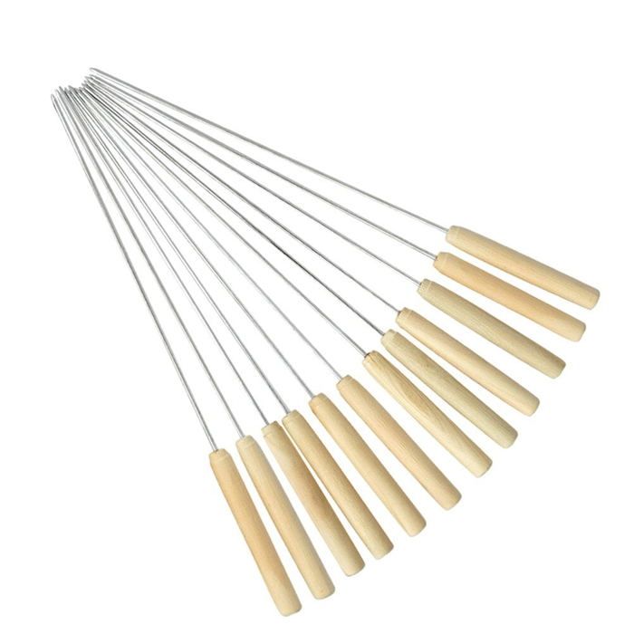 Lot De 8 Brochettes En Acier Inoxydable – MCM Vintage – Poignées Laiton – 12 Pouces