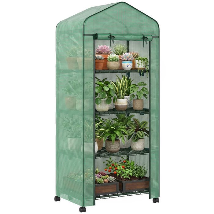 Serre de jardin - Outsunny - 4 niveaux - bâche amovible PE de haute densité - châssis tubulaire en acier - 69 x 50 x 165 cm - vert