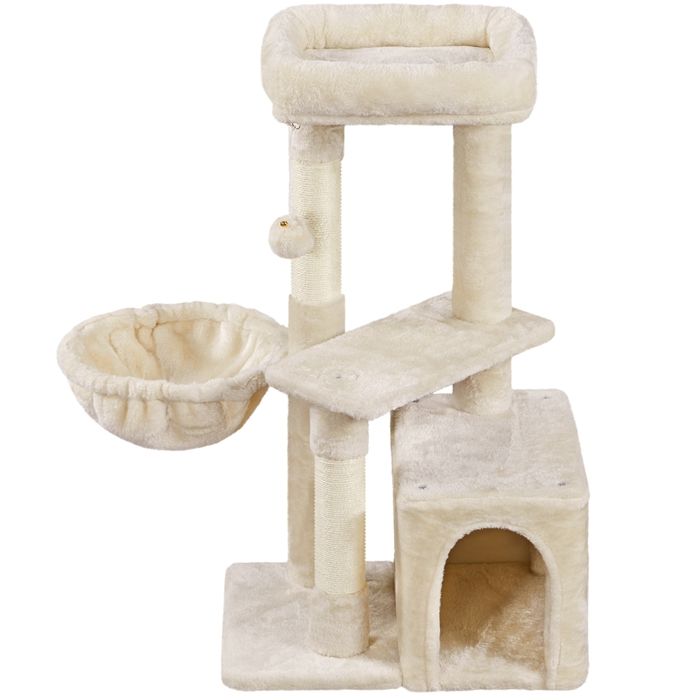 Comparer les prix de Yaheetech Petit Arbre à Chat Multiniveau avec Poteaux Griffoir Cordes Sisal Cachette Panier Niche Pompon, Beige