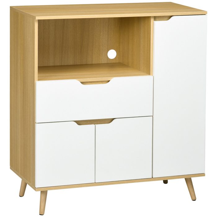 Meuble de rangement cuisine pour micro-ondes - HOMCOM - 1 tiroir 2 placards une étagère - 90 x 40 x 985 cm - bois et blanc