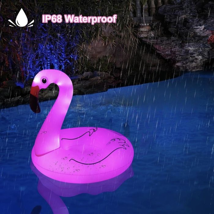Flotteur de piscine solaire LED flamant rose pour adultes – Bouée gonflable avec lumières, flotteurs de natation nocturnes pour piscine/plage/lac fêtes