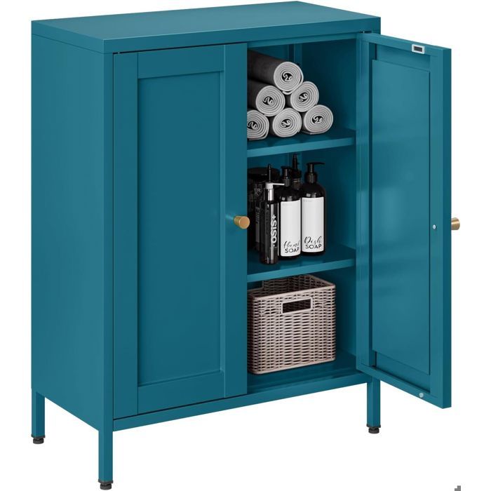 MetaCate lnov Armoire métal autonome 2 portes étagères ajustables pour salle de bain salon chambre 80x60x30 cm Bleu paon