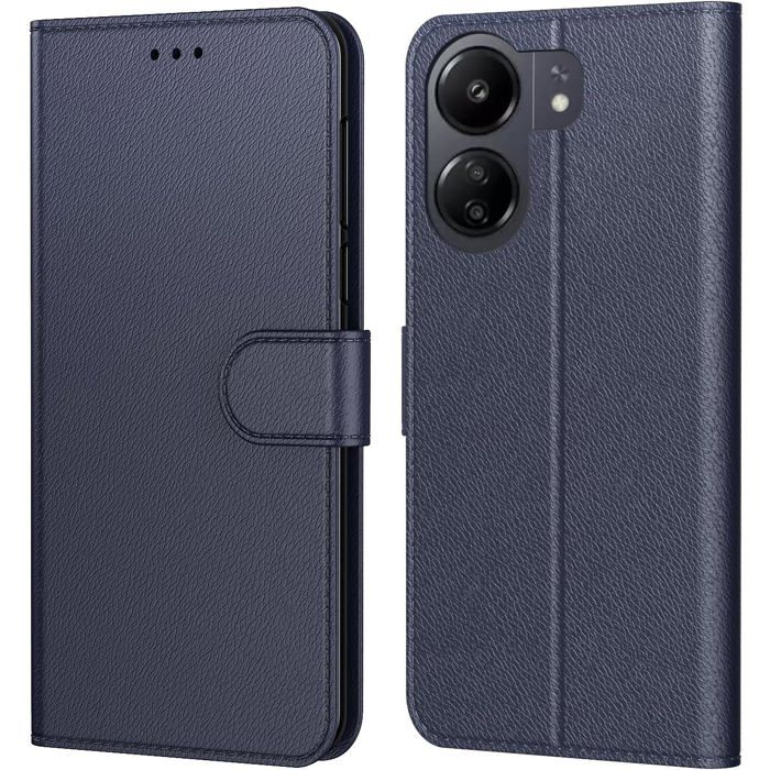 Coque Portefeuille Pour Xiaomi Redmi 14C / Poco C75 - Cuir PU, 3 Cartes, Support, Verre Trempé Inclus - Noir