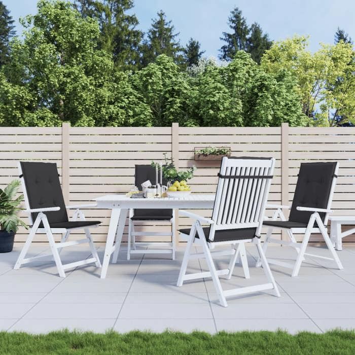 Coussins de chaise de jardin - vidaXL - Lot de 4 - Noir - Dossier haut - Polyester