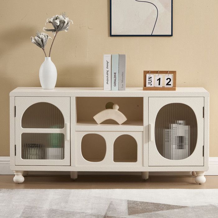 chairus Meuble de Rangement avec 4 Compartiments Buffet avec 2 Portes en Verre Commode Blanche avec Pied en Bois pour Salon