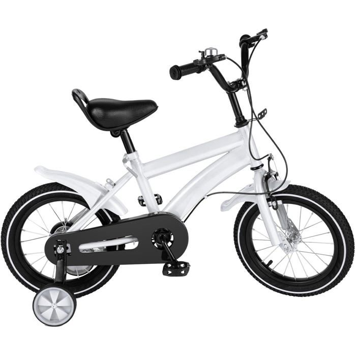 Vélo Enfant 14 Pouces – Avec Roues Stabilisatrices, Panier Avant, Siège Arrière, Hauteur Réglable, Pour 3-7 Ans (95-115 Cm)
