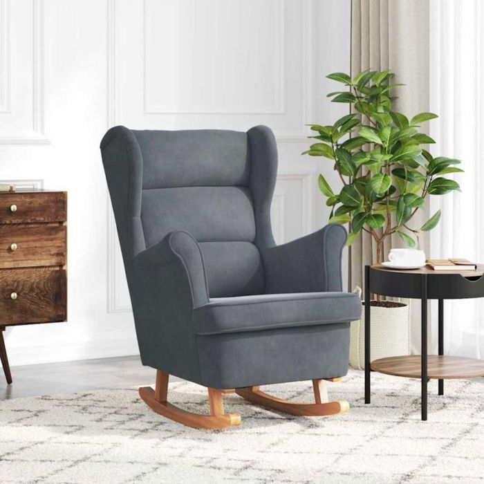 Fauteuil à bascule VIDAXL en velours gris 1 place – 71 x 92 x 100 cm structure bois