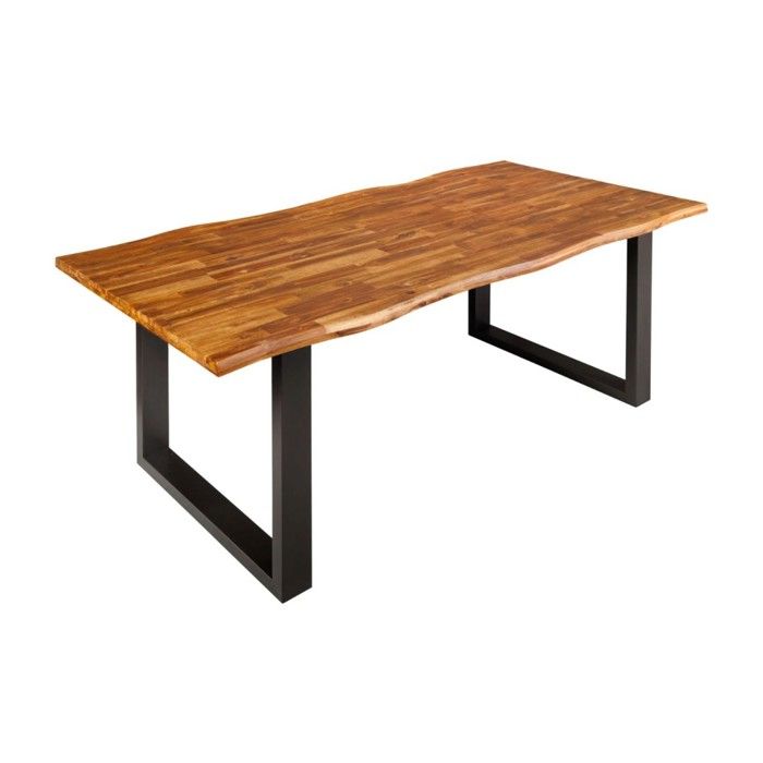 Table NALKO 200 cm – Plateau en bois massif dacacia et structure en métal noir – Élégance industrielle et authenticité naturell