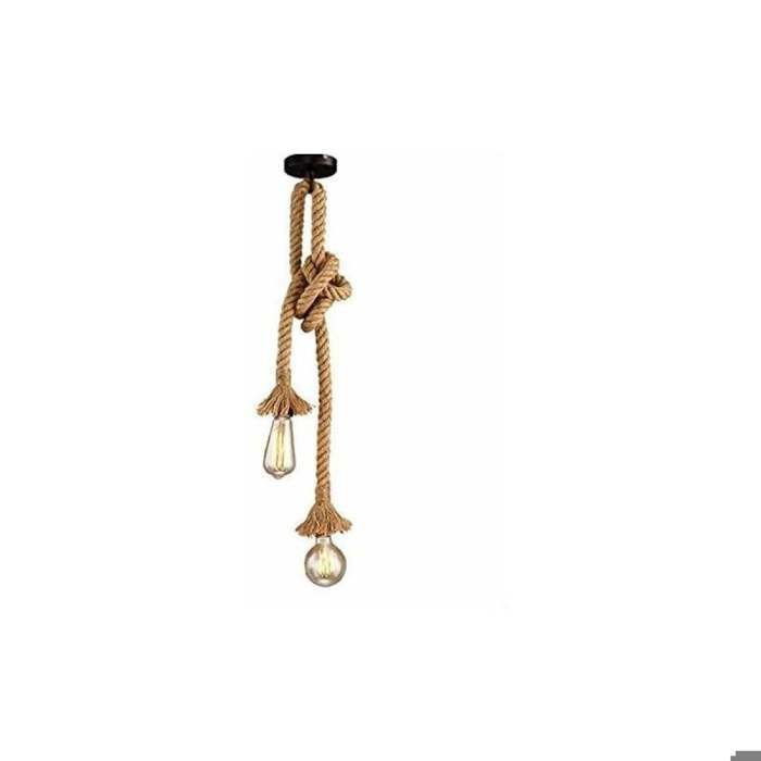 Lustre ficelle double tête E27 style vintage industriel créatif DIY réglable salon/café/restaurant/hall (jaune 2m double tête)