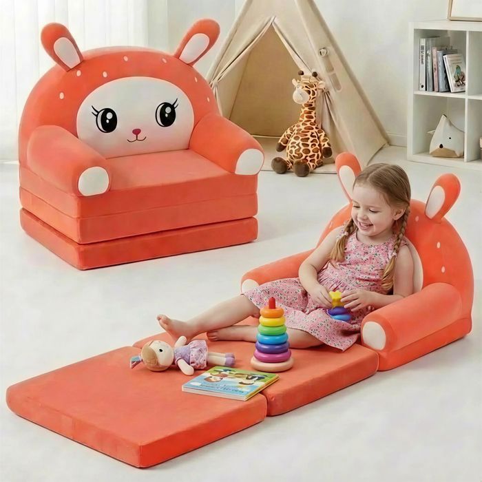 Canapé Enfant 2 en 1 Convertible - Fauteuil Dépliable et Confortable pour Salle de Jeu - Chaises pour Enfants - Lapin