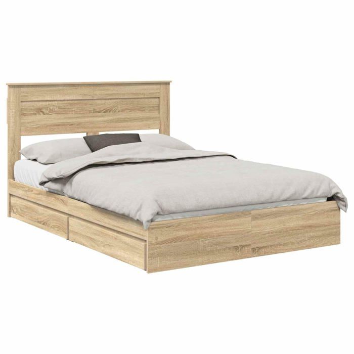 Lit de rangement en bois dingénierie - vidaXL - Chêne Sonoma - 160x200 cm - Cadre à lattes - Avec tiroirs Lit de rangement en bois dingénierie - vidaXL - Chêne Sonoma - 160x200 cm - Cadre à lattes - Avec tiroirs