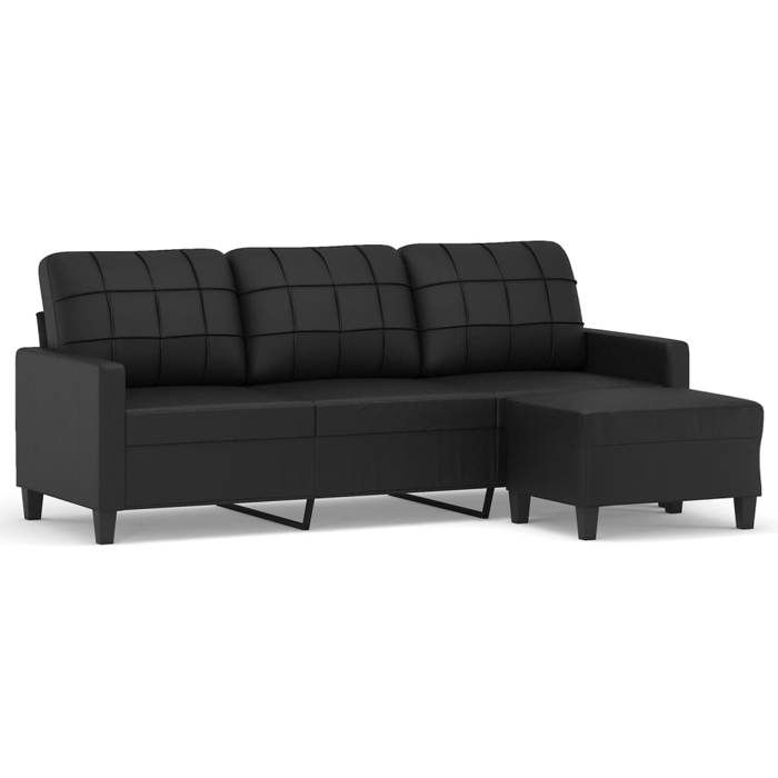 Canapé moderne CHIC Sofa fixe - à 3 places - pour salon - avec repose-pieds - Noir 180 cm Similicuir SS1891