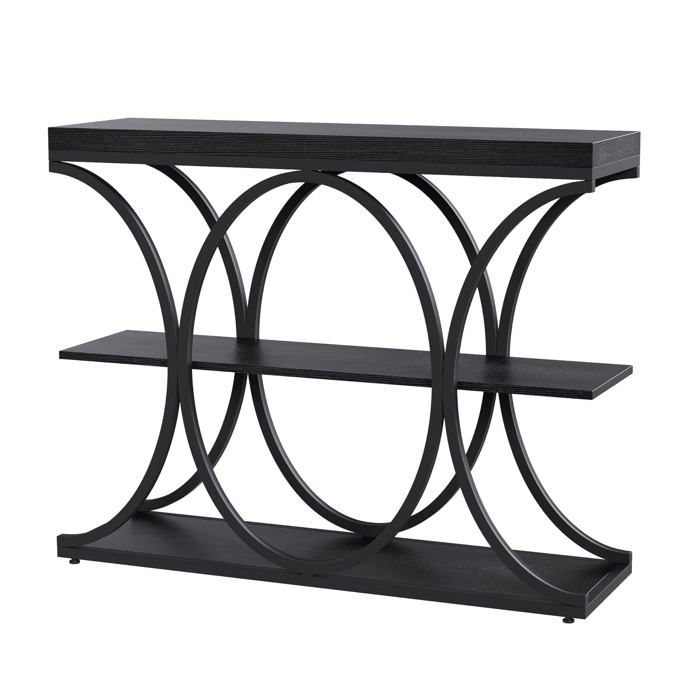 Console dentrée industrielle - GARVEE - 100x30x80 cm - Noir - 3 étagères - Pieds métalliques - Bois composite