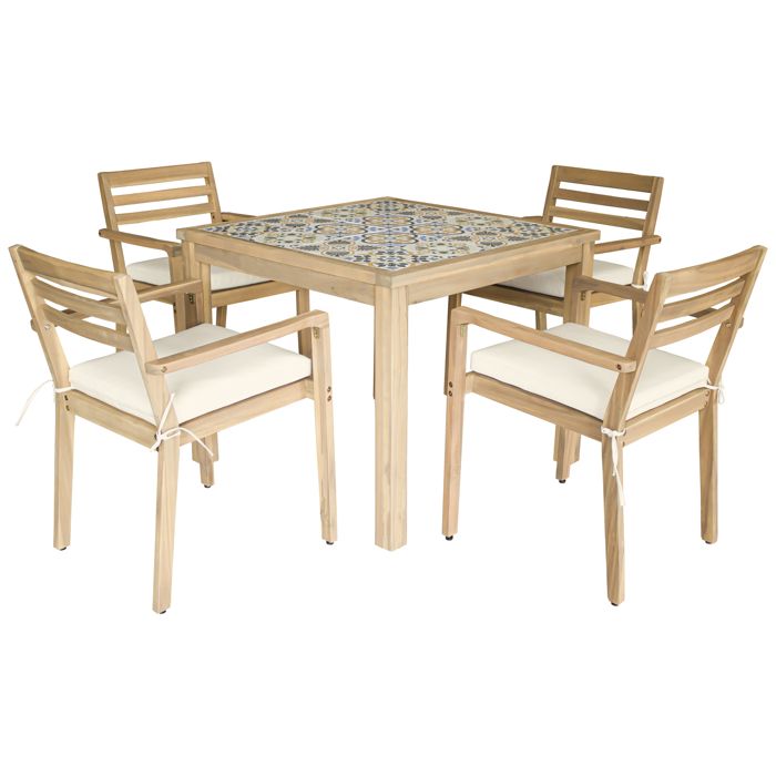 Ensemble table et chaises de jardin 4 places en acacia massif et céramique FARO Ensemble table et chaises de jardin 4 places en acacia massif et céramique FARO