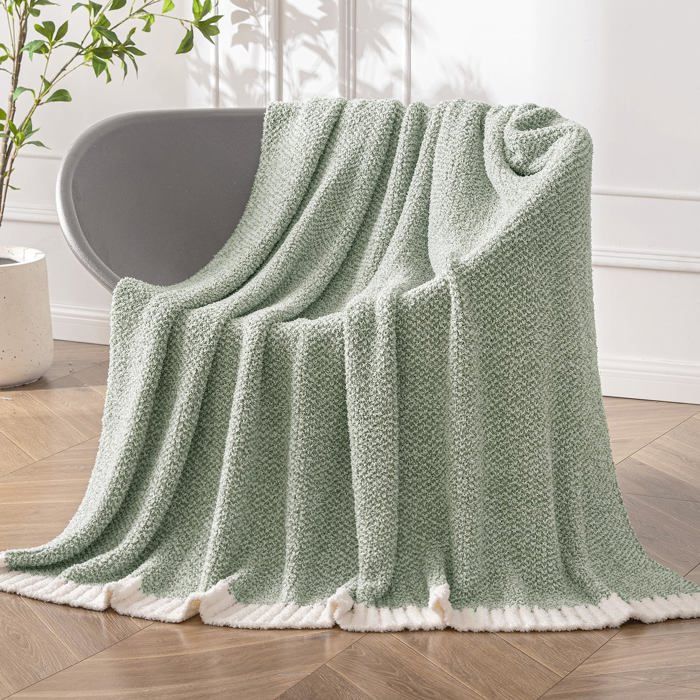 Plaid Tricoté Vert Sauge Super Doux 127x152 cm