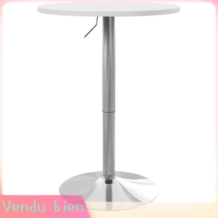 LIA Table de bar ronde table haute cuisine réglable en hauteur 69-91 cm plateau pivotante à 360° blanc et argenté